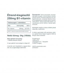 Vitaking B1 vitamin (250mg) az idegrendszer normál működéséhez