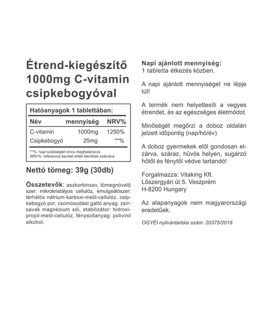 Vitaking C-vitamin 1000mg + 25mg csipkebogyó (30)