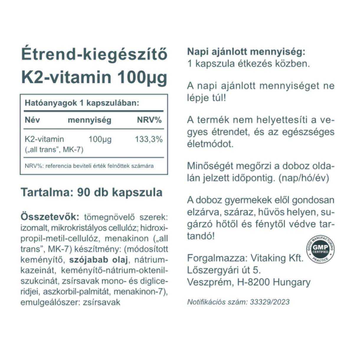 Vitaking K2-vitamin (100µg MK7 ) - a csontok egészségéért!