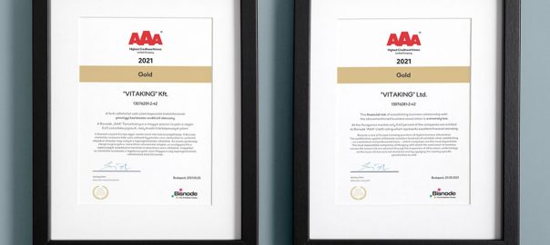 Bisnode tanúsítvány: A pénzügyileg legstabilabb cégek között a Vitaking!