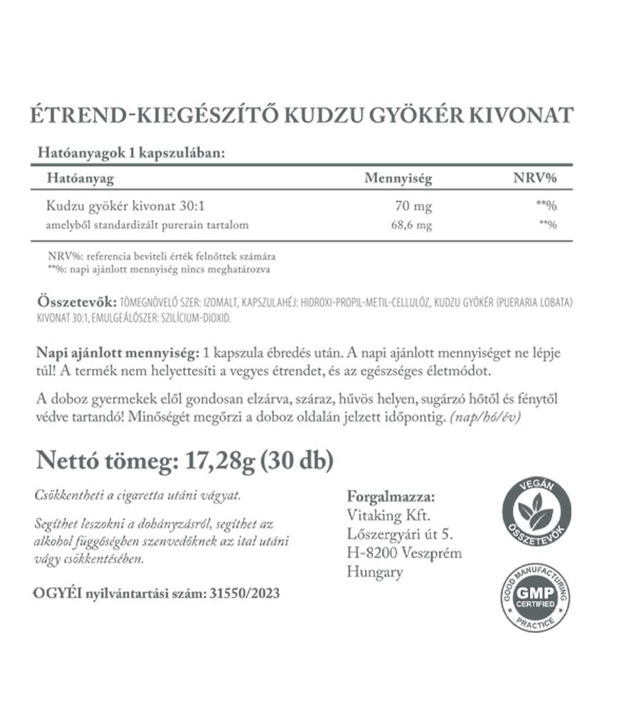 Kudzu kivonat 70mg 2000mg kudzu gyökérből (30)