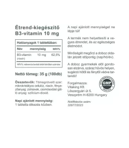 Niacin (B3 vitamin) 10mg 100 tabl.