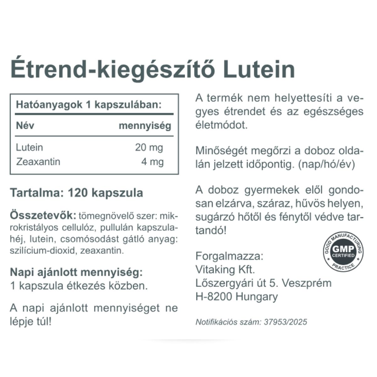 Vitaking Lutein 20mg + 4mg zeaxantin (120)