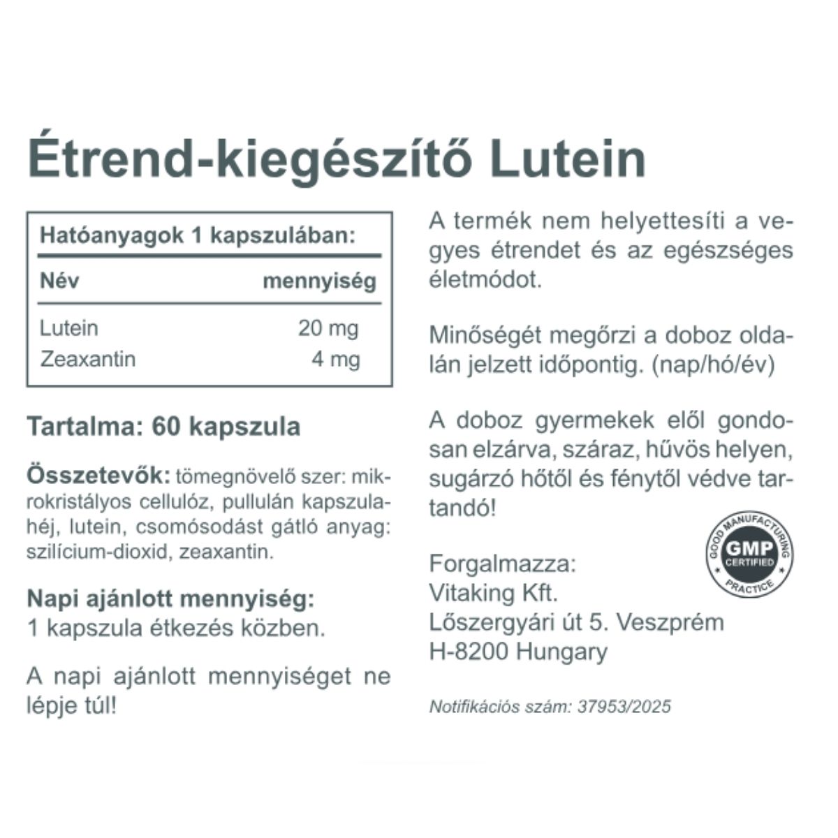 Vitaking Lutein 20mg + 4mg zeaxantin (60)