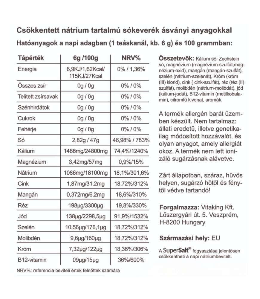 SuperSalt® – Csökkentett nátriumtartalmú ásványi só (500g) - Vitaking