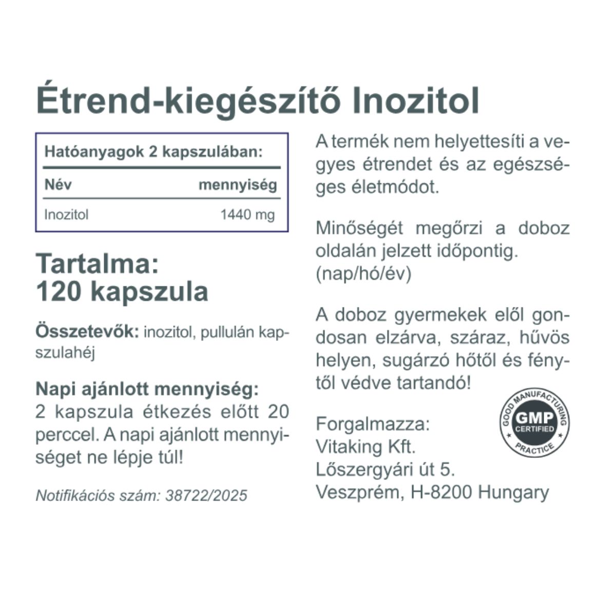 100% myo inozitol kapszula adalékanyagok nélkül. GMP-minőség! 1440 mg /napi adag. Növényi kapszulahéj! A tudatos nők étrend-kiegészítője.